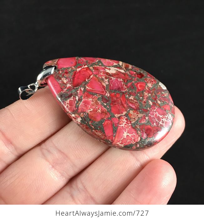 Pink Red and Gray Sea Sediment Jasper and Pyrite Stone Pendant - #Wu1DUYORYrw-4