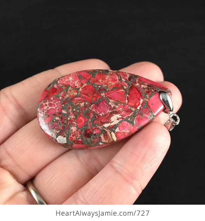 Pink Red and Gray Sea Sediment Jasper and Pyrite Stone Pendant - #Wu1DUYORYrw-3