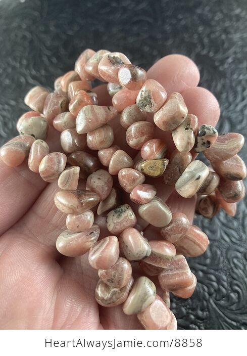 Pink Rhodochrosite Stone Crystal Chip Stretchy Bracelet Jewelry - #mIfSkAPFNGk-1
