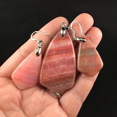 Pink Rhodochsite Stone Earring and Pendant Jewelry Set #lG5zzmVu8yI