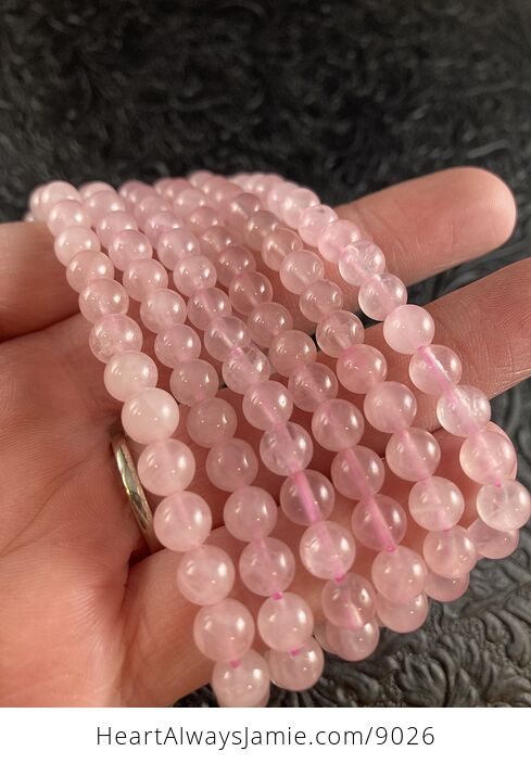 Pink Rose Quartz 6mm Natural Gemstone Jewelry Bracelet - #7tJe76lFXow-4