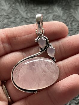 Pink Rose Quartz and Chalcedony Crystal Stone Jewelry Pendant #7Bid7FL0unY
