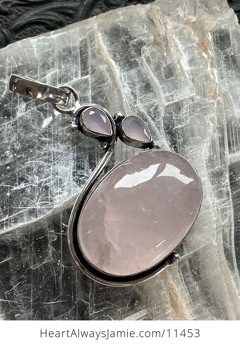 Pink Rose Quartz and Chalcedony Crystal Stone Jewelry Pendant - #7Bid7FL0unY-7