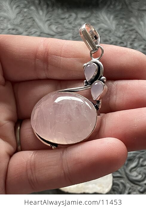 Pink Rose Quartz and Chalcedony Crystal Stone Jewelry Pendant - #7Bid7FL0unY-3