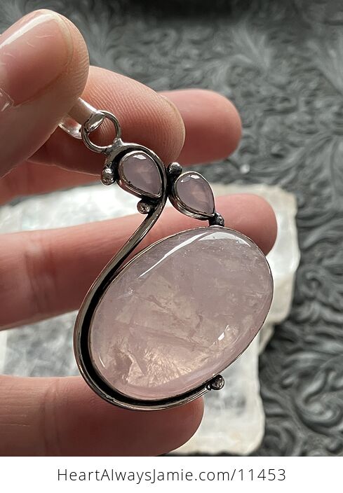 Pink Rose Quartz and Chalcedony Crystal Stone Jewelry Pendant - #7Bid7FL0unY-5