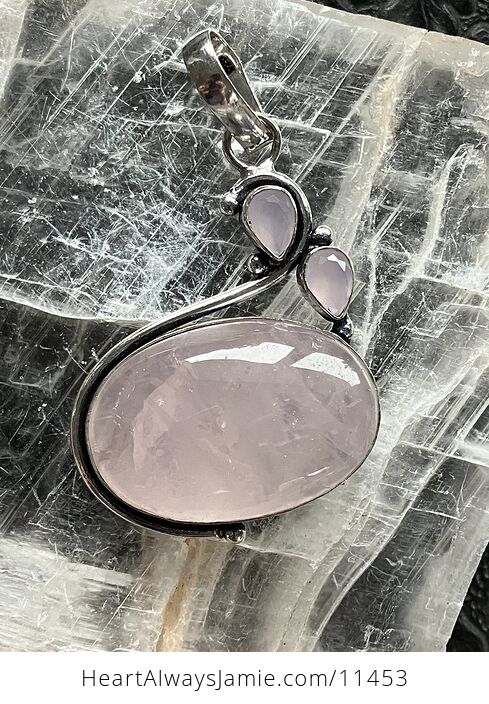 Pink Rose Quartz and Chalcedony Crystal Stone Jewelry Pendant - #7Bid7FL0unY-6