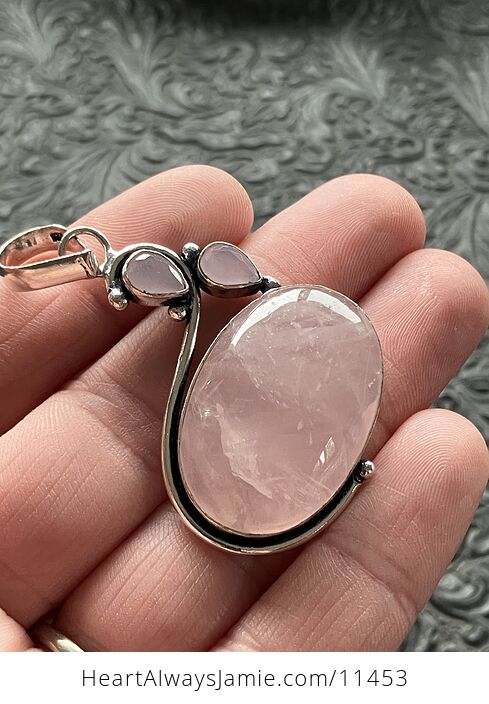 Pink Rose Quartz and Chalcedony Crystal Stone Jewelry Pendant - #7Bid7FL0unY-2