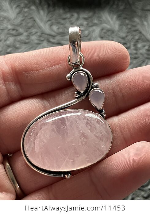 Pink Rose Quartz and Chalcedony Crystal Stone Jewelry Pendant - #7Bid7FL0unY-1