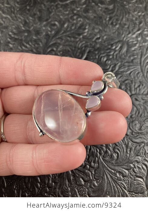 Pink Rose Quartz and Chalcedony Crystal Stone Jewelry Pendant - #wMfkk104ISc-5