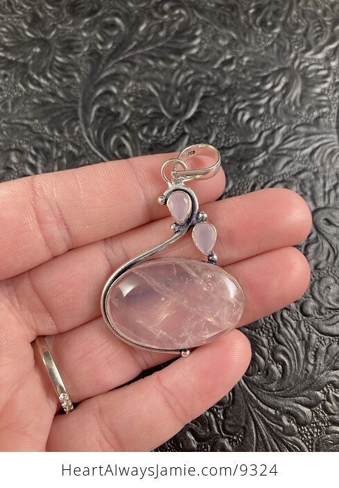 Pink Rose Quartz and Chalcedony Crystal Stone Jewelry Pendant - #wMfkk104ISc-1