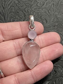 Pink Rose Quartz and Faceted Chalcedony Crystal Stone Jewelry Pendant #a61EIdBfrIc