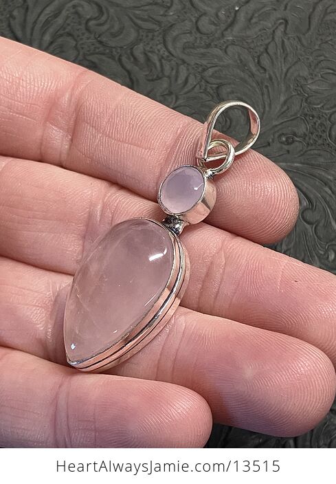 Pink Rose Quartz and Faceted Chalcedony Crystal Stone Jewelry Pendant - #a61EIdBfrIc-3