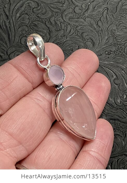 Pink Rose Quartz and Faceted Chalcedony Crystal Stone Jewelry Pendant - #a61EIdBfrIc-2