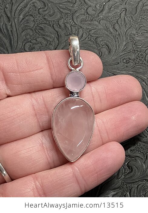 Pink Rose Quartz and Faceted Chalcedony Crystal Stone Jewelry Pendant - #a61EIdBfrIc-1