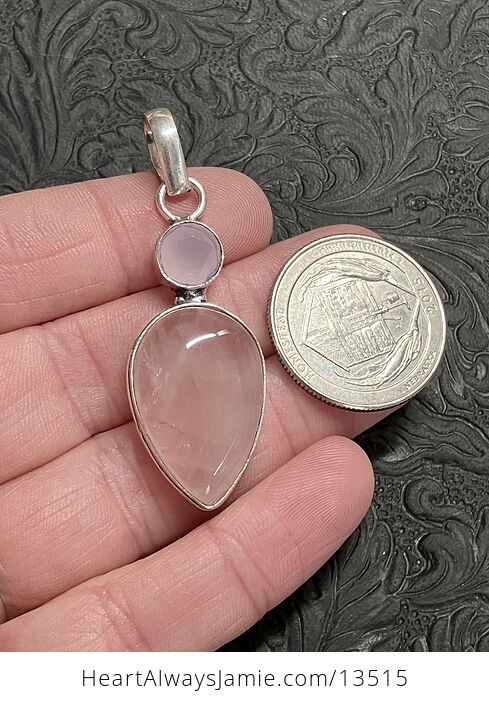 Pink Rose Quartz and Faceted Chalcedony Crystal Stone Jewelry Pendant - #a61EIdBfrIc-4