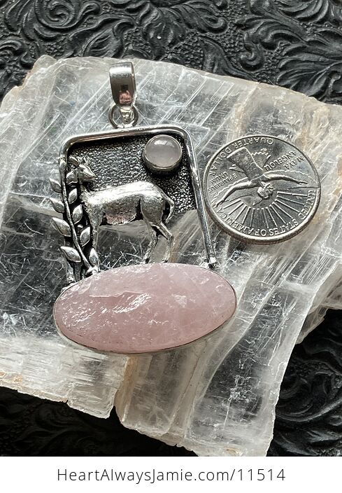 Pink Rose Quartz Crystal Stone Deer Jewelry Pendant - #nKFrYK7OWjk-7