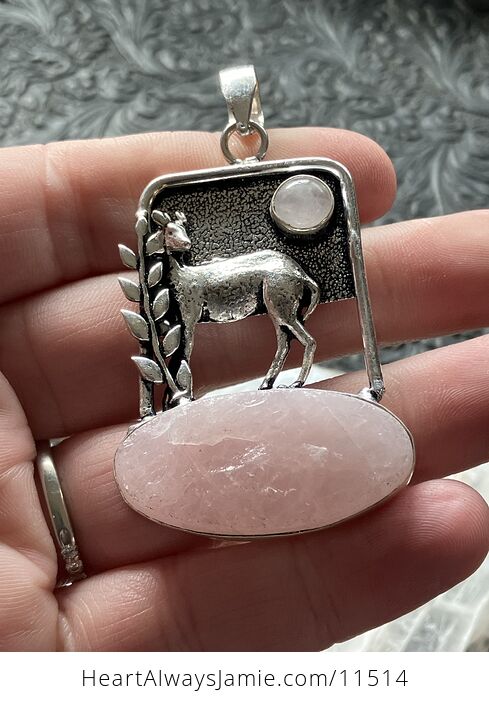 Pink Rose Quartz Crystal Stone Deer Jewelry Pendant - #nKFrYK7OWjk-2