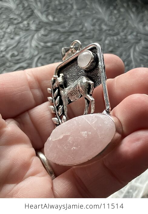 Pink Rose Quartz Crystal Stone Deer Jewelry Pendant - #nKFrYK7OWjk-4