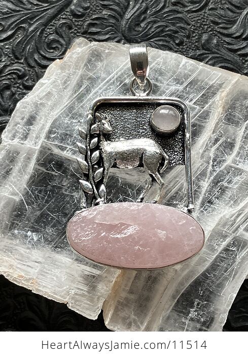 Pink Rose Quartz Crystal Stone Deer Jewelry Pendant - #nKFrYK7OWjk-1