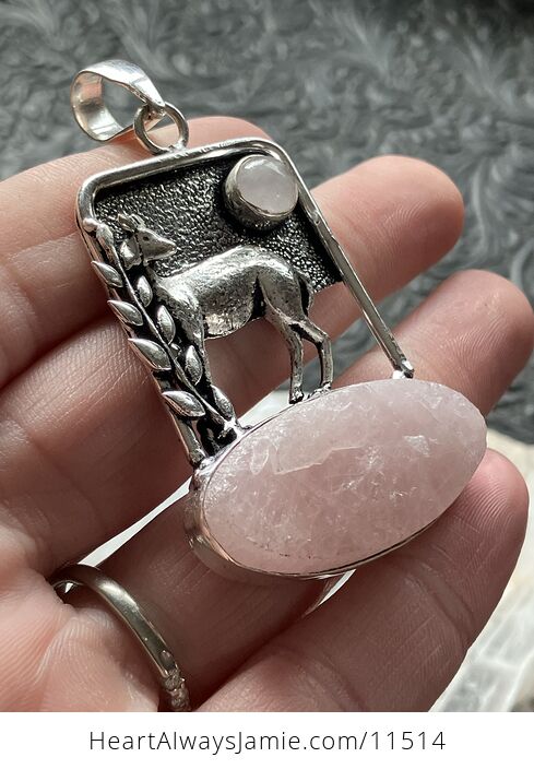 Pink Rose Quartz Crystal Stone Deer Jewelry Pendant - #nKFrYK7OWjk-3