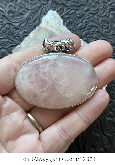 Pink Rose Quartz Crystal Stone Jewelry Pendant - #RDLaFYjAfuE-1