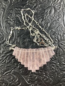 Pink Rose Quartz Stone Bar and Silver Chain Collar Pendant Necklace #qtAOmK3l5As