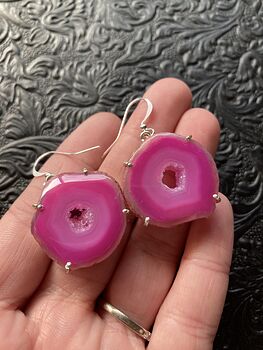 Pink Solar Agate Druzy Slice Crystal Stone Jewelry Earrings #OEZTwxJ4mYI