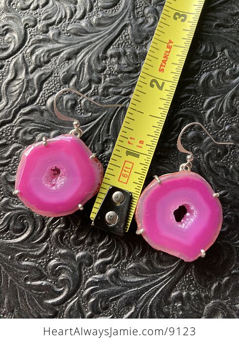 Pink Solar Agate Druzy Slice Crystal Stone Jewelry Earrings - #OEZTwxJ4mYI-2