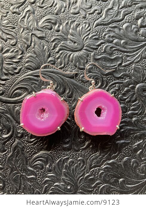 Pink Solar Agate Druzy Slice Crystal Stone Jewelry Earrings - #OEZTwxJ4mYI-3