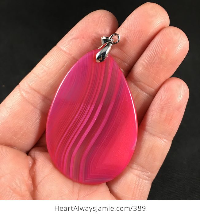 Pink Striped Agate Stone Pendant Necklace - #pDL6MEEQtss-2