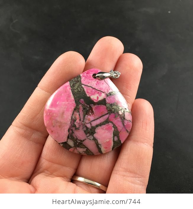 Pink Turquoise Stone and Pyrite Pendant - #VlnHhhhrWrE-1