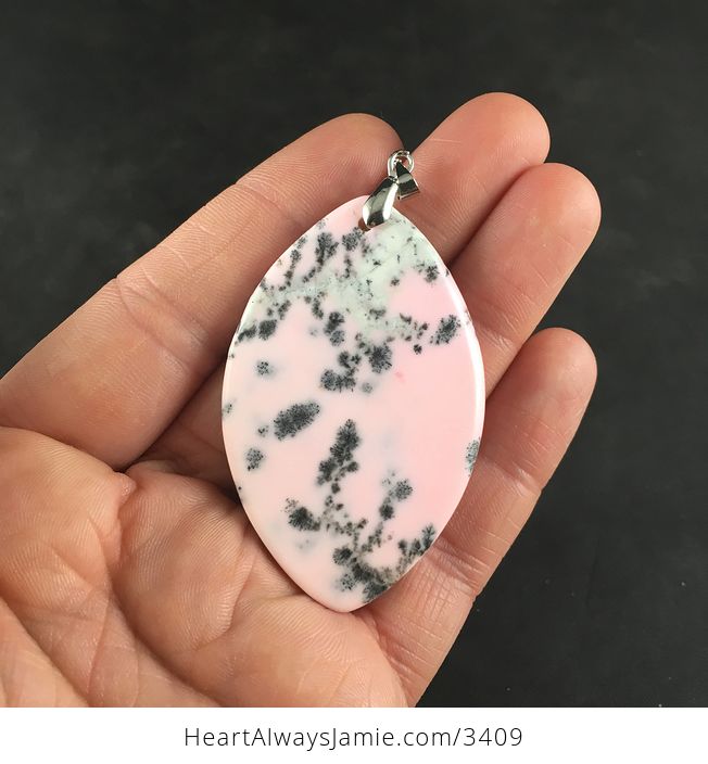 Pink Turquoise Stone with White Markings and Black Flecks Pendant Necklace Jewelry - #81ho1rEZIco-4