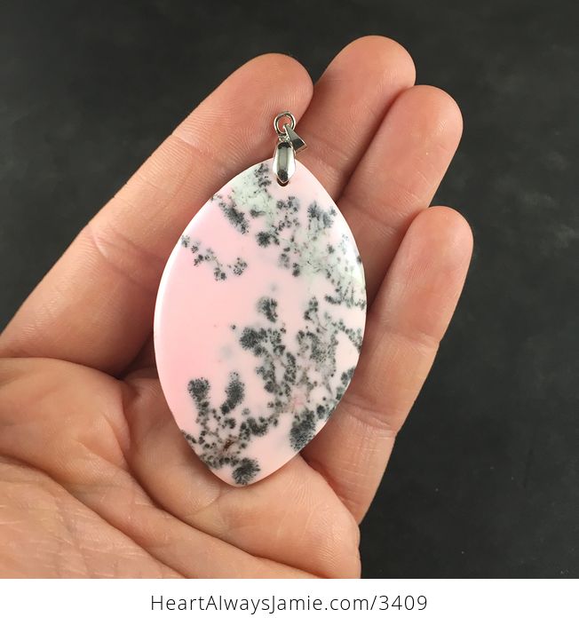Pink Turquoise Stone with White Markings and Black Flecks Pendant Necklace Jewelry - #81ho1rEZIco-2