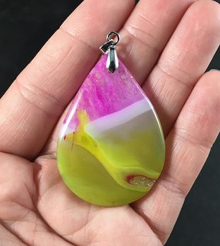 Pink White and Yellow Druzy Stone Pendant #BWLWjVnDd5I