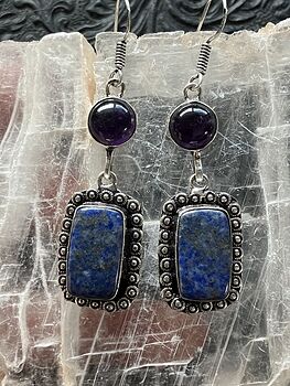Polished Amethyst and Lapis Lazuli Crystal Stone Jewelry Earrings #yzAImX3rCzk