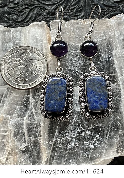 Polished Amethyst and Lapis Lazuli Crystal Stone Jewelry Earrings - #yzAImX3rCzk-5