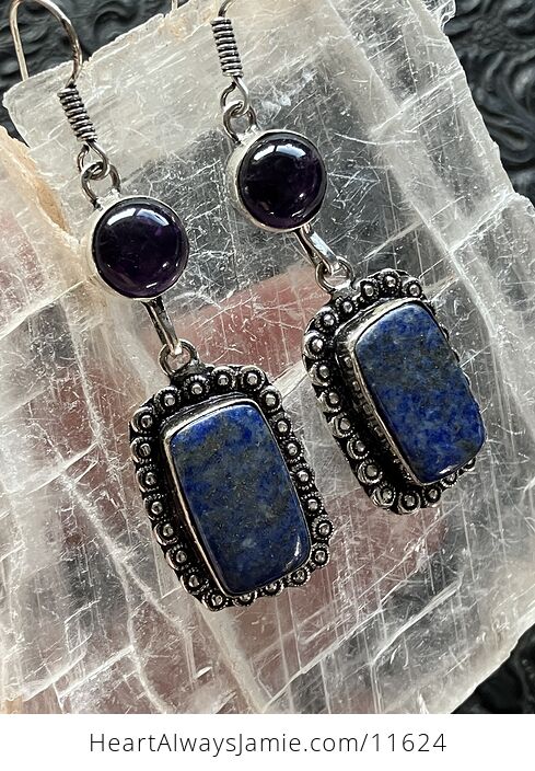 Polished Amethyst and Lapis Lazuli Crystal Stone Jewelry Earrings - #yzAImX3rCzk-2