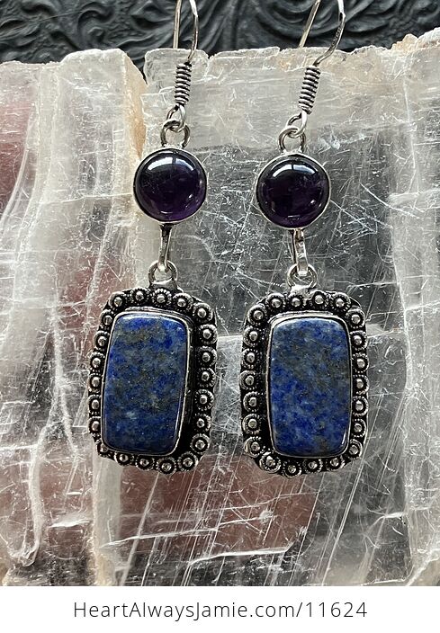 Polished Amethyst and Lapis Lazuli Crystal Stone Jewelry Earrings - #yzAImX3rCzk-1
