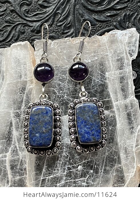 Polished Amethyst and Lapis Lazuli Crystal Stone Jewelry Earrings - #yzAImX3rCzk-4