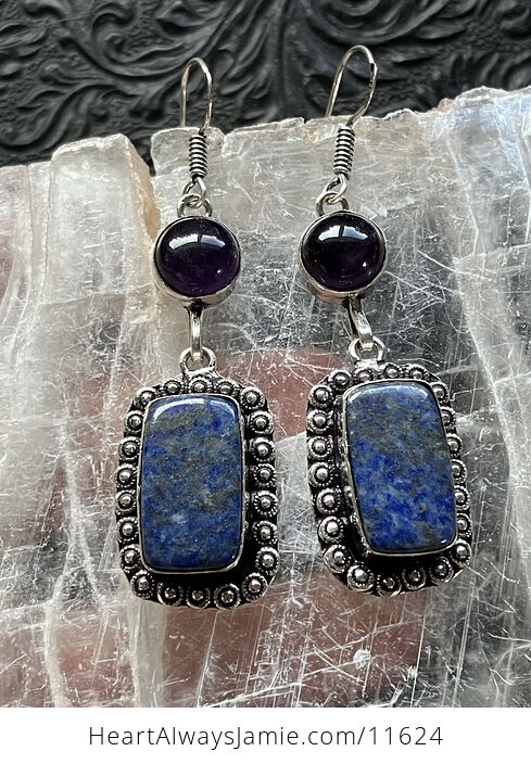 Polished Amethyst and Lapis Lazuli Crystal Stone Jewelry Earrings - #yzAImX3rCzk-3