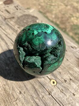 Polished Malachite Crystal Stone Sphere with Druzy #UoQhAr5F5c4