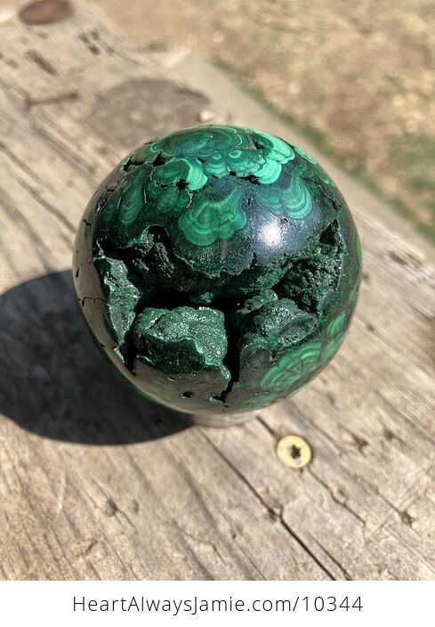 Polished Malachite Crystal Stone Sphere with Druzy - #UoQhAr5F5c4-1