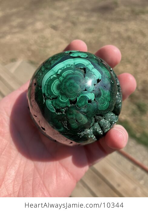 Polished Malachite Crystal Stone Sphere with Druzy - #UoQhAr5F5c4-3