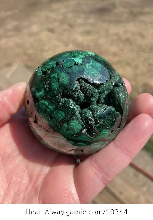 Polished Malachite Crystal Stone Sphere with Druzy - #UoQhAr5F5c4-2