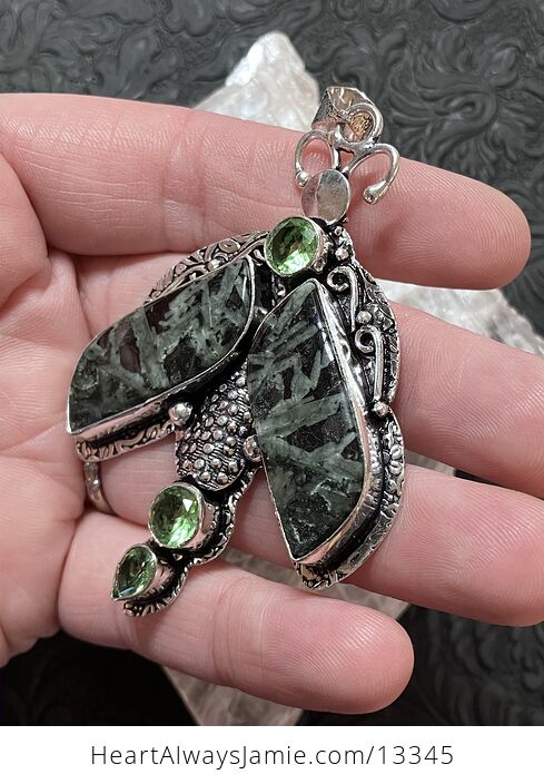 Porphyry Chinese Writing Stone and Peridot Dragonfly Pendant Stone Crystal Jewelry - #5211SOqJQo4-3