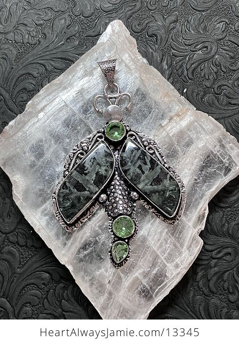 Porphyry Chinese Writing Stone and Peridot Dragonfly Pendant Stone Crystal Jewelry - #5211SOqJQo4-5