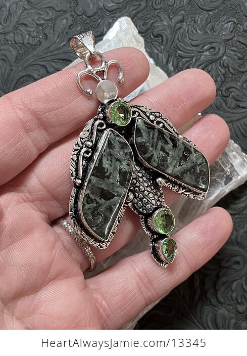 Porphyry Chinese Writing Stone and Peridot Dragonfly Pendant Stone Crystal Jewelry - #5211SOqJQo4-2