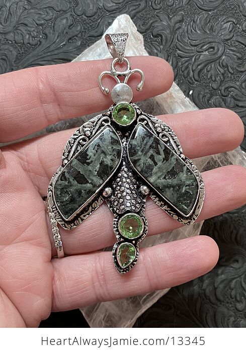 Porphyry Chinese Writing Stone and Peridot Dragonfly Pendant Stone Crystal Jewelry - #5211SOqJQo4-1