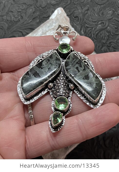 Porphyry Chinese Writing Stone and Peridot Dragonfly Pendant Stone Crystal Jewelry - #5211SOqJQo4-4