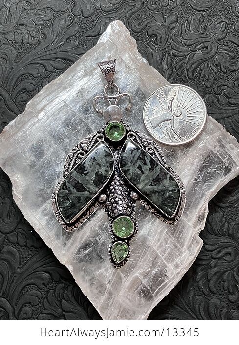 Porphyry Chinese Writing Stone and Peridot Dragonfly Pendant Stone Crystal Jewelry - #5211SOqJQo4-6